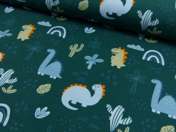 Baumwoll Jersey Druck Dino World petrol 0,5 m 