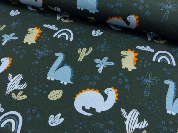 Baumwoll Jersey Druck Dino World dunkeltaupe 0,5 m 